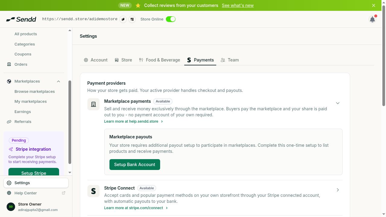 Payments settings with provider options